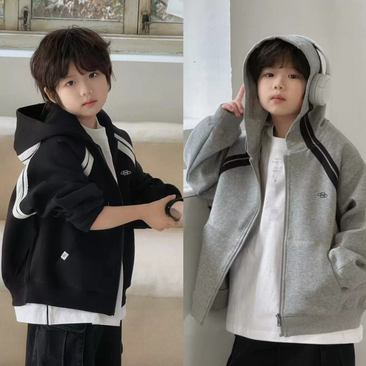 男童秋装开衫卫衣外套2025新款儿童春秋款连帽运动上衣男孩秋季潮