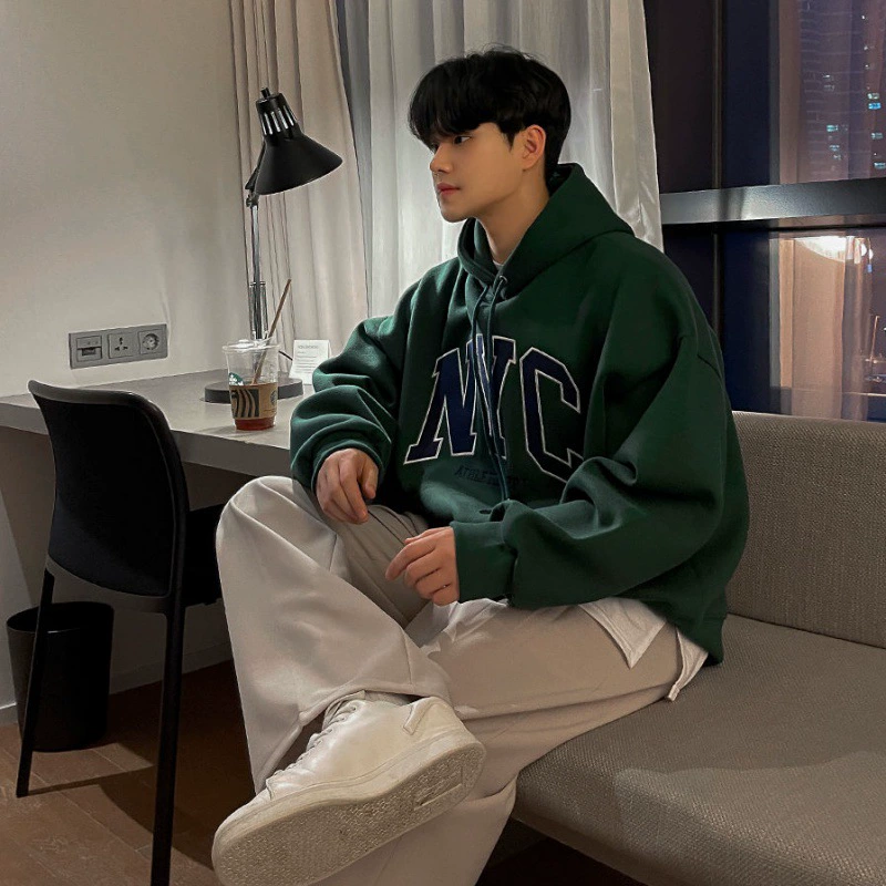 MYQ ретро вышитый свитер с капюшоном мужской осень новый свободный хлопковый топ