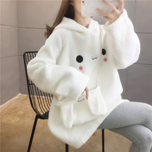 批发羊羔绒卫衣女2021新款宽松韩版秋冬季兔耳朵加绒加厚外套上衣