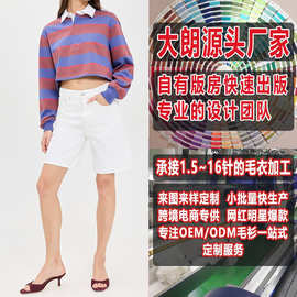 秋季欧美条纹短款POLO领针织毛衣大朗毛织看图打版加工定制小批
