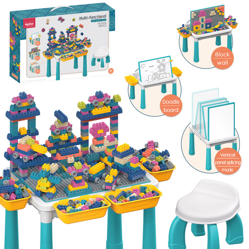 Cross-border hot sale children's multi-functional particle game building blocks table assembling building blocks toys & portable color box gifts Cross-border hot sale children's multi-functional particle game building blocks table assembling building blocks toys & portable color box gifts