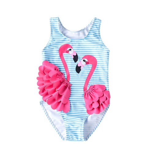 Children's Summer Swimwear Girl Baby One-piece Swim Suit for Girls Cartoon Striped Flamingo Bikini 1-6 Years Old