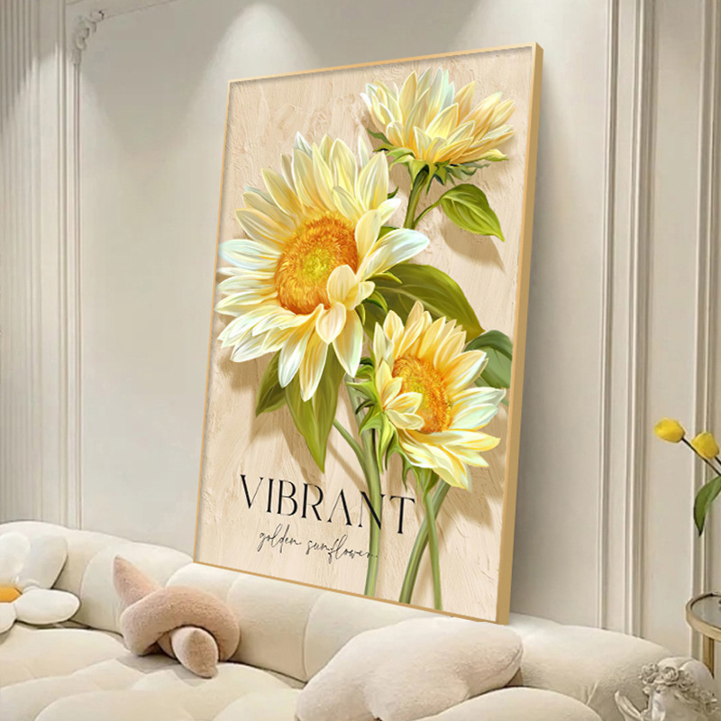 Girasoles de viento crema sala de estar pintura decorativa floral textura sofá fondo pared pintura de piso puerta de entrada mural