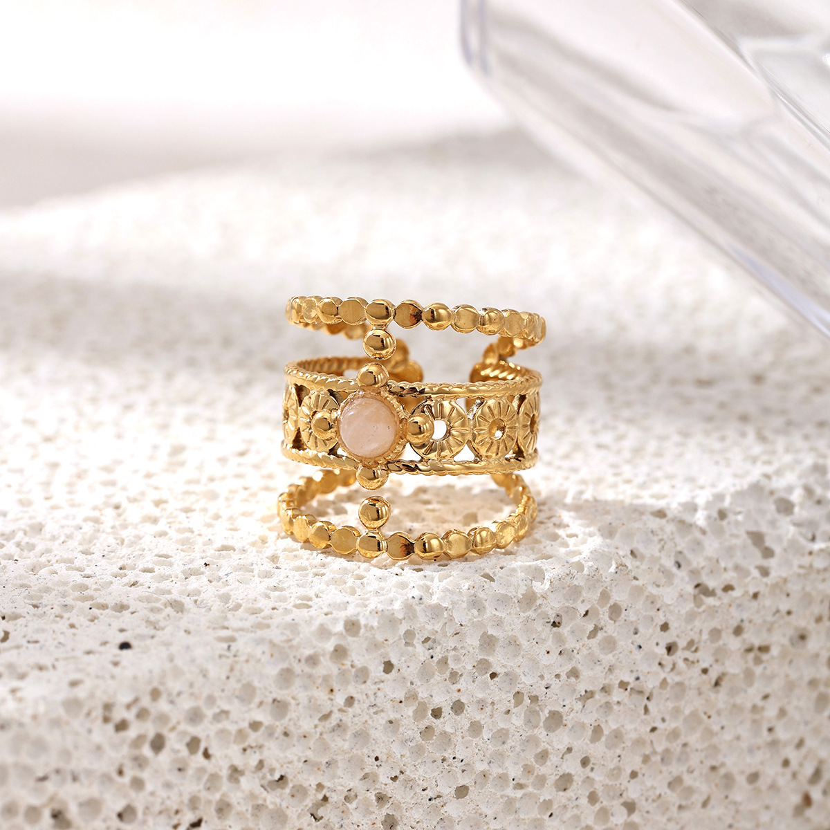 Anillo de acero inoxidable TENA de nicho ligero de lujo anillo de joyería hueco de piedra natural ligero no se desvanece