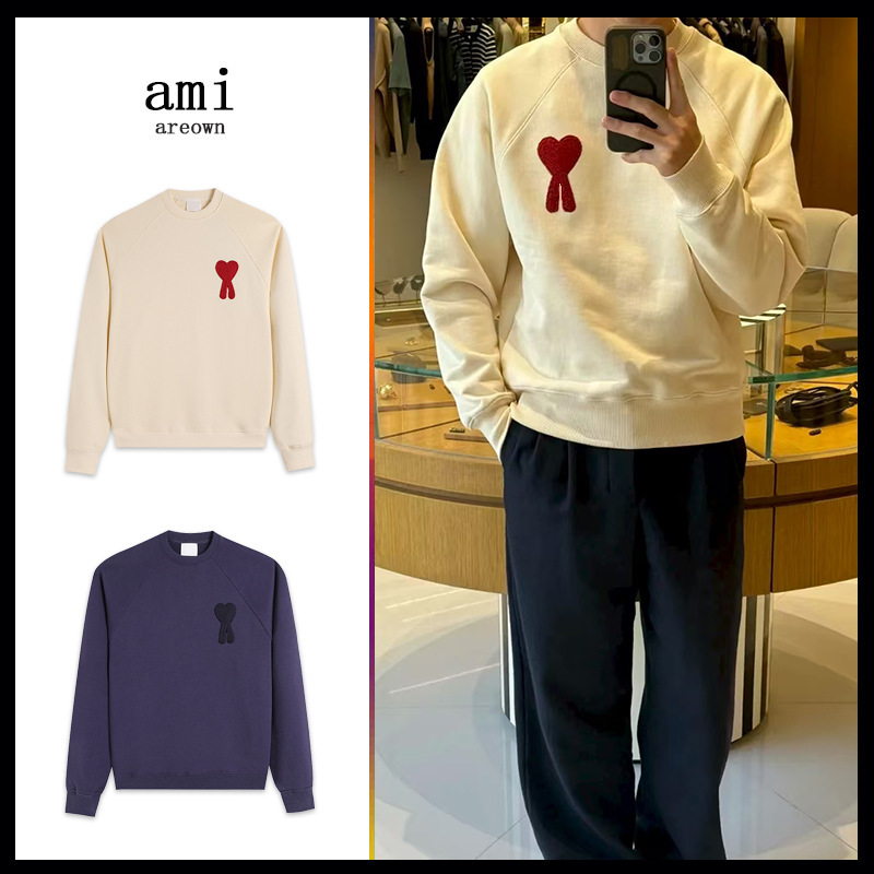 Cross-Border Ami Sweatshirt 2025 Autumn and Winter New Round Neck Big Heart Embroider Male and Female Couple Loose Casual Long Sleeves