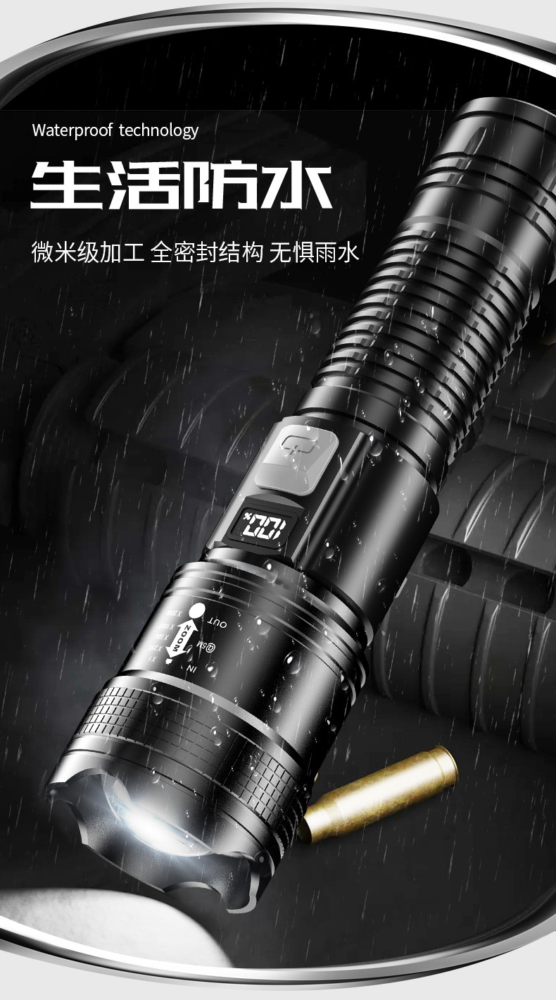 Flashlight Strong Light Charging Long Battery Life Home Outdoor Fall-Resistant Zoom Spotlight Portable Ultra-Bright Xenon Lighting