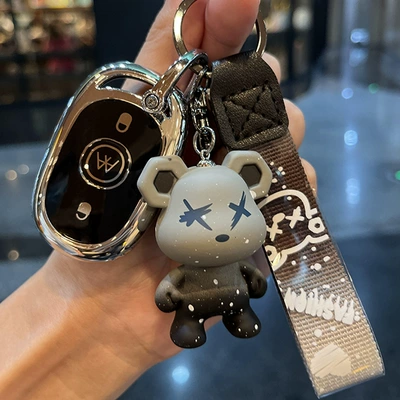 Buckle, Car key bag - electric-car-d-aurora-silver-single-shell-gray-violent-bear-pendant