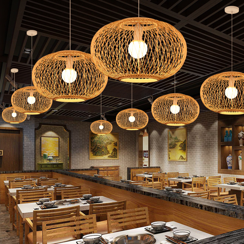 Araña de bambú de arte de bambú Restaurante pastoral simple chino Tienda Hotel B & B Dormitorio Balcón Linterna japonesa Lámpara