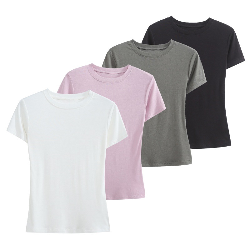 Modal Short-sleeved T-shirt Women's Summer New Thread High Elastic Slimming Top plus size Dance Thin Base Shirt