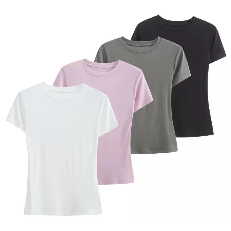 莫代尔短袖T恤女装夏季新款螺纹高弹显瘦上衣大码舞蹈薄款打底衫