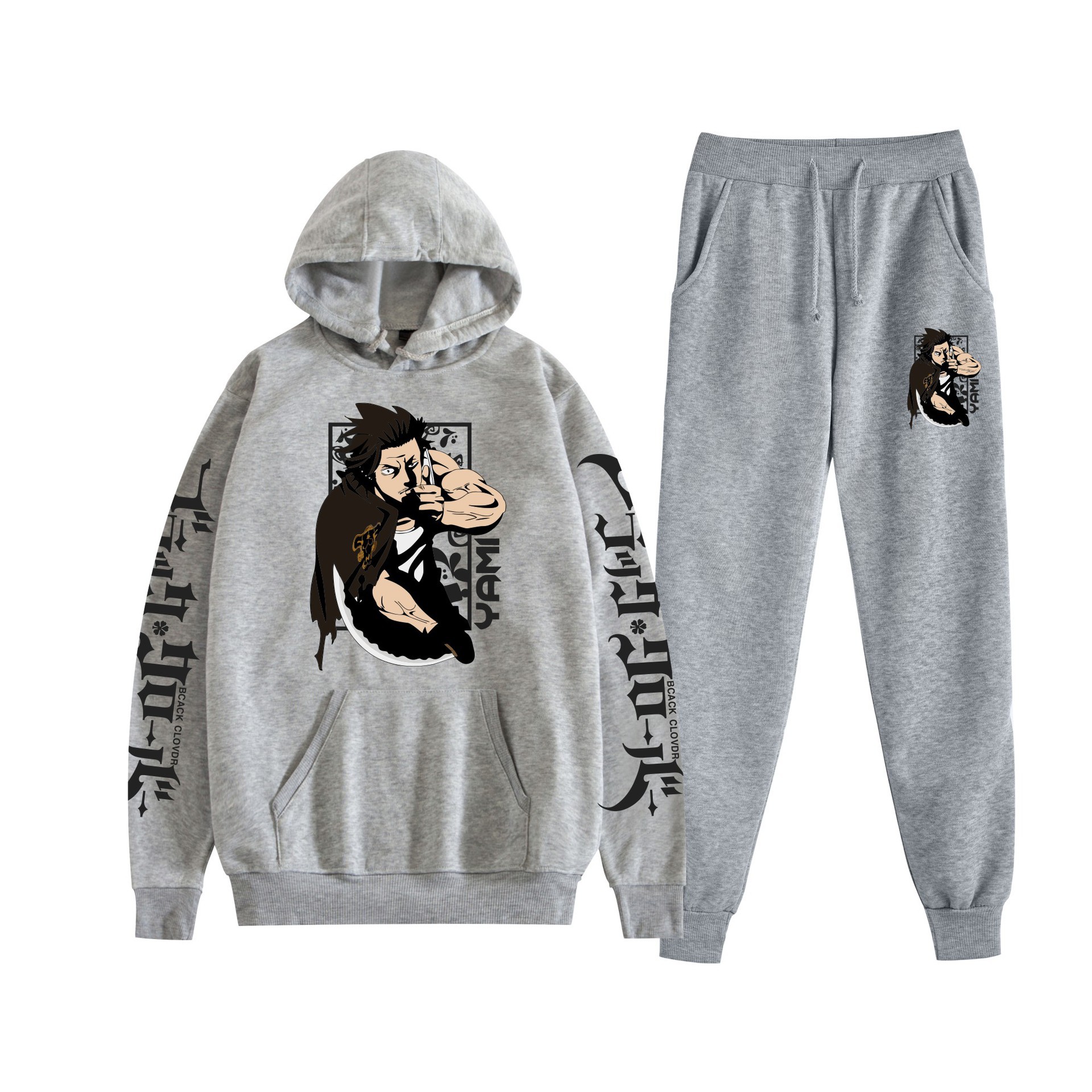 Trébol de cuatro hojas negro nuevo estilo transfronterizo Black Clover pareja suéter con capucha hombres y mujeres pantalones de dos piezas