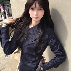 早秋穿搭一整套高级感套装女格子衬衫高腰半身裙韩系chic别致套装