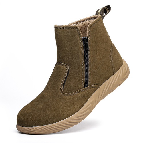 Welding labor protection boots, anti-smash and anti-puncture injury, double zipper protective shoes, tendon sole, suede, steel toe-cap work shoes