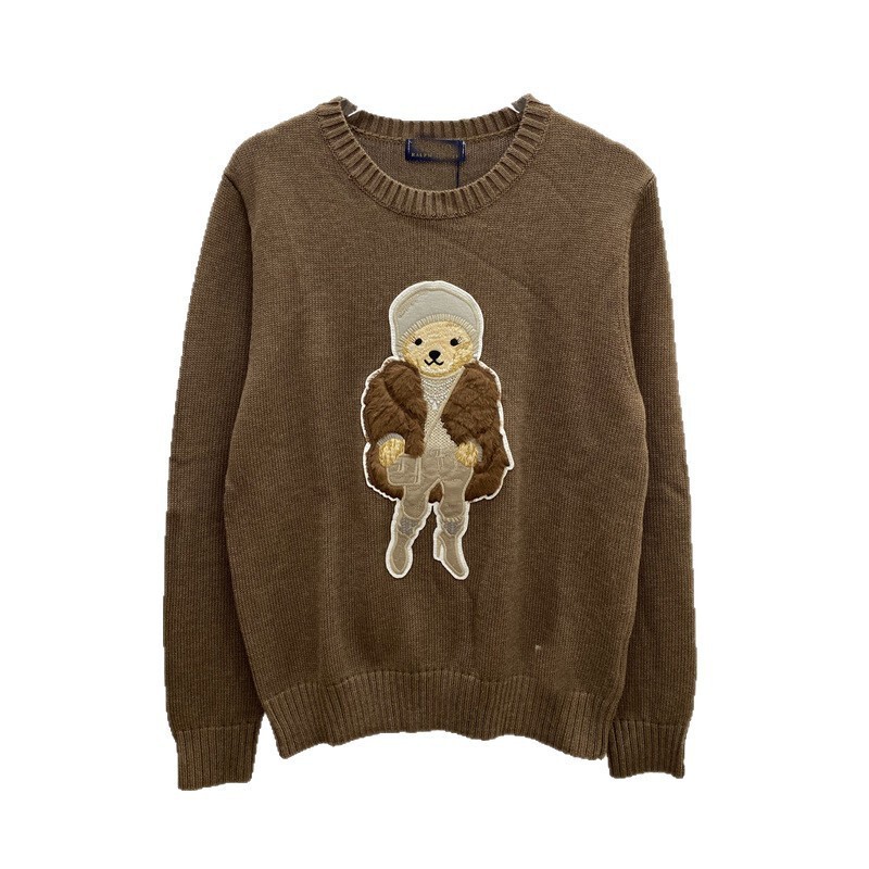 Thin Wool Blended Fabric Car Cloth Doll Cartoon Bear Round Neck Long-Sleeved Autumn and Winter Knitwear Knitwear Top for Women