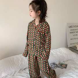 【现货】女童睡衣春秋季儿童翻领印花两件套家居服韩版长袖套装