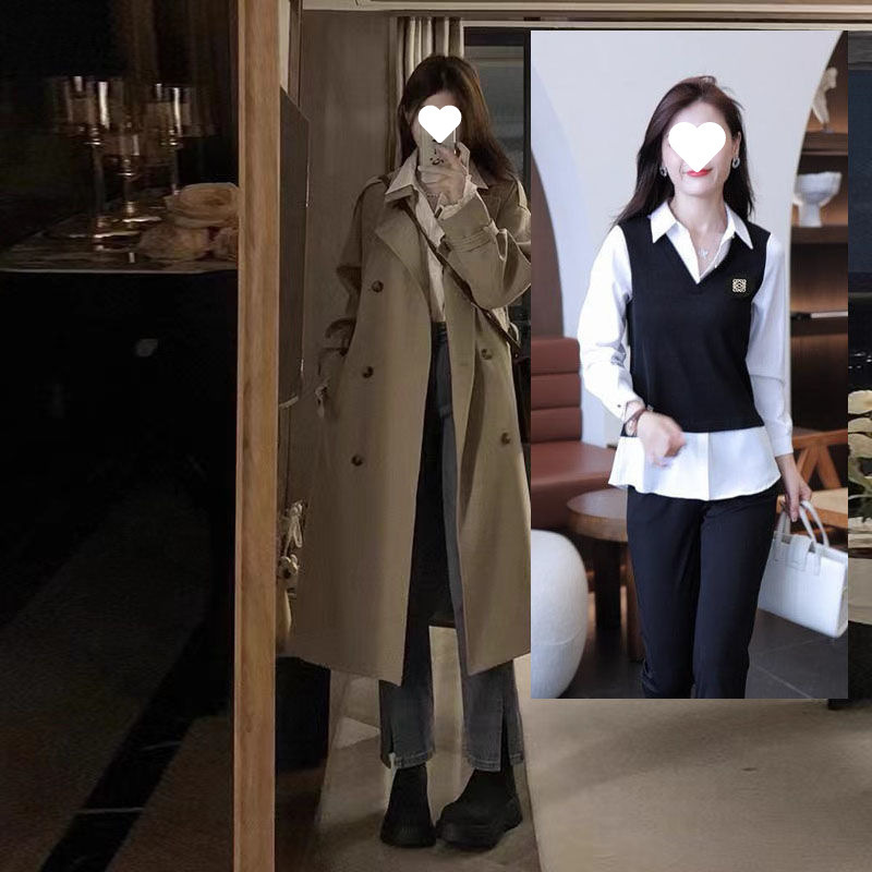 万能大きいサイズシャツレディース秋服2025新作今年人気おしゃれで美しいフェイクツーピーストップス|undefined