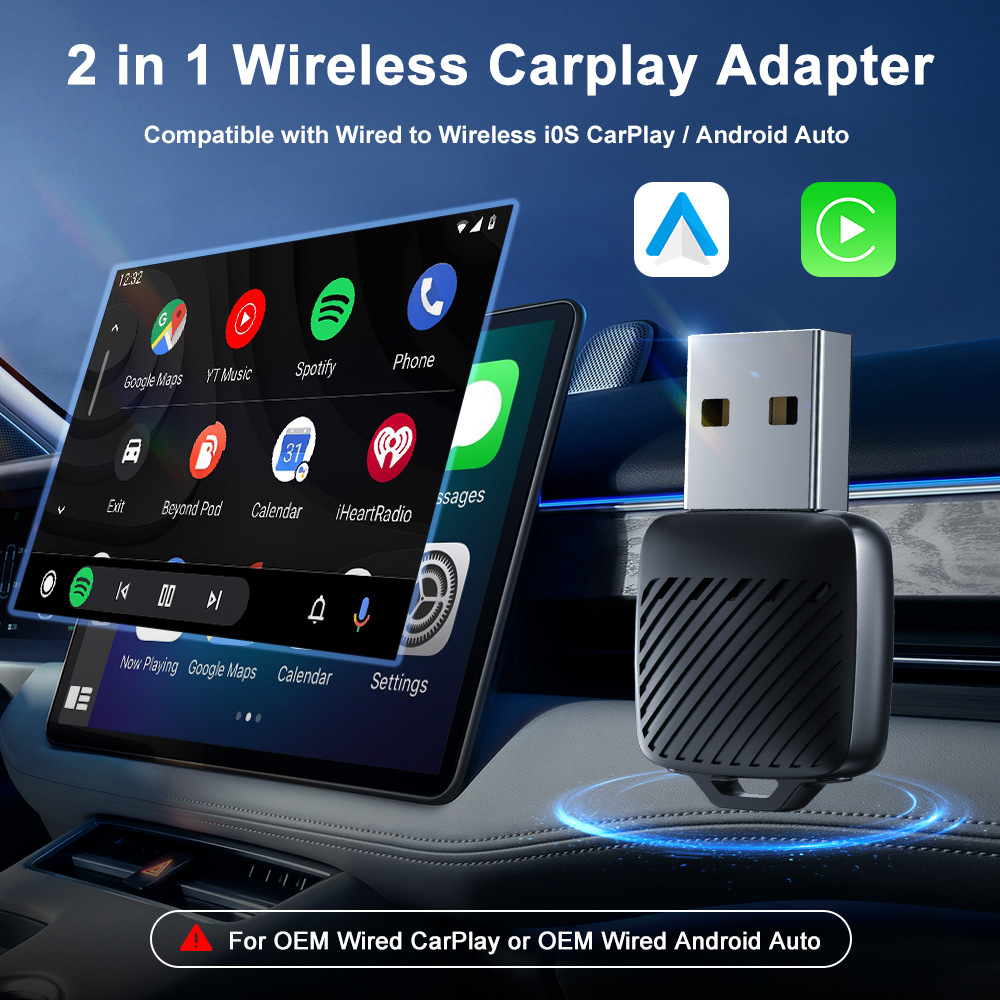 2025 Wireless Carplay Car-Mounted Intelligent Navigation Dual-Port Adapter Box for Screen Mirroring in Vehicles