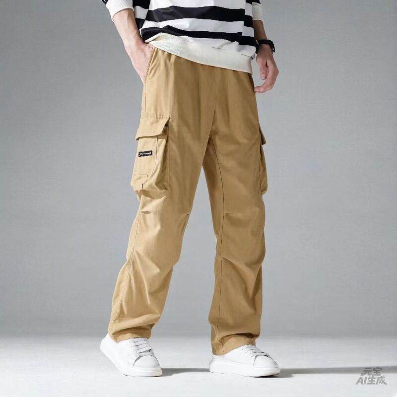 Cross-Border Work Pants for Men, Four-Season Multi-Pocket Joggers, Casual Pants, Loose Straight-Leg Long Pants for Young People, Factory