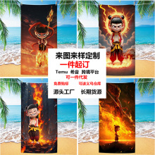 希音Tume跨境超细纤维沙滩巾定制哪吒沙滩浴巾速干双面绒游泳毛巾