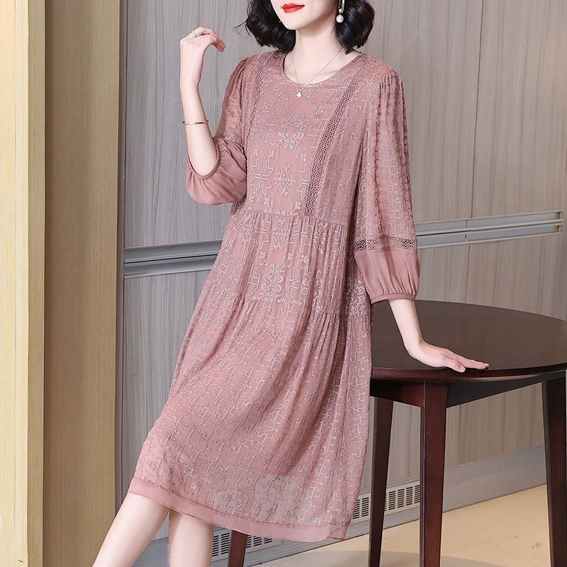 Шёлковое платье из тутового шёлка класса люкс с вышивкой из Ханчжоу, летняя новинка 2025 года, стройнящее, элегантное, больших размеров, для женщин.