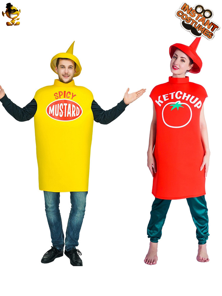 Adultos hombres y mujeres pareja Halloween tomate salsa Cosplay traje etapa traje mascarada parodia