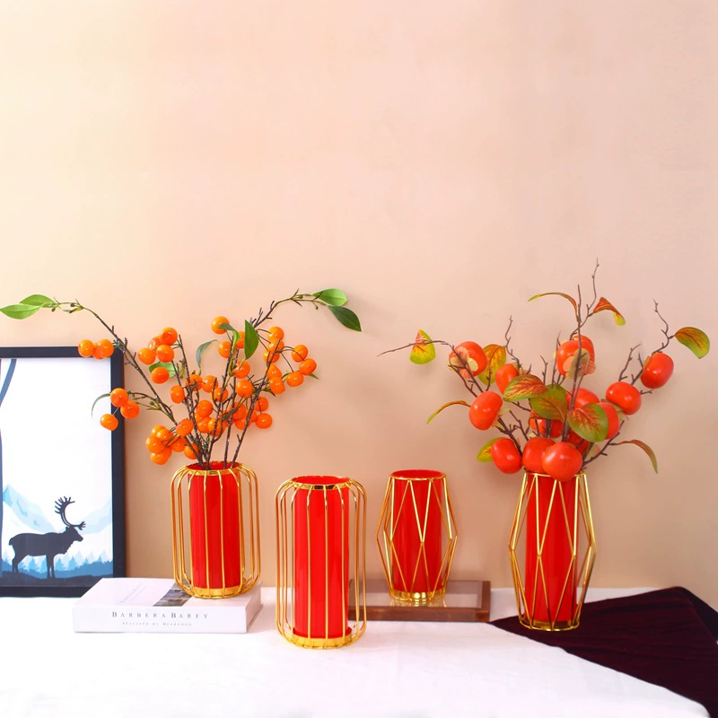 Норт-металлическая гальваническая праздничная железная красная стеклянная гидропонная подставка для гостиной декоративная украшение сушеные цветы цветы