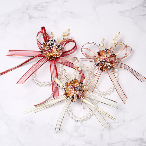 Wedding wrist flower wedding bride bridesmaid sister hand flower Korean wrist flower cloth dance gift wedding supplies