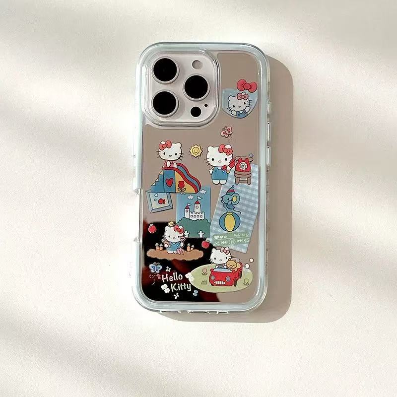 Lindo espejo selfie kt para iphone15 Apple 16ProMax funda para teléfono móvil 14 corazón de niña 13 dos en uno