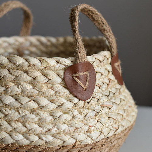 Woven vegetable decorative straw corn rope storage basket dirty clothes basket storage basket floor-standing bamboo basket sundries storage basket