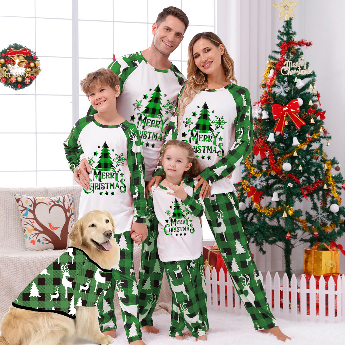 Conjunto de pijamas familiares de Navidad, conjunto de pijamas familiares de Navidad, mangas largas estampadas de Navidad_voghion.com