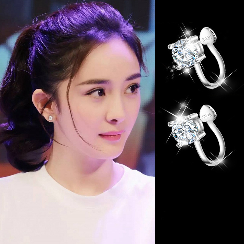 Clips para Orejas sin Perforación para Mujer, Sin Necesidad de Perforar, Pendientes de Plata con Incrustaciones de Diamantes, Joyería Moderna 2025