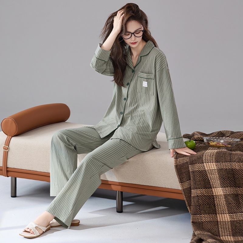 7A Antibacterial Class A Pajamas Women's Super Soft Pure Cotton Casual Spring and Autumn Printed Long Sleeve Outwear suit