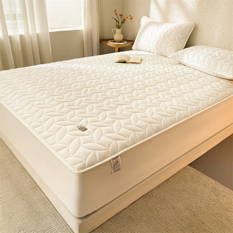 Class a 100% Cotton Yarn-Dyed Washed Cotton Quilted Quilted Fitted Sheet Pure Cotton Height 30cm Thin Mattress Simmons Bed Cover