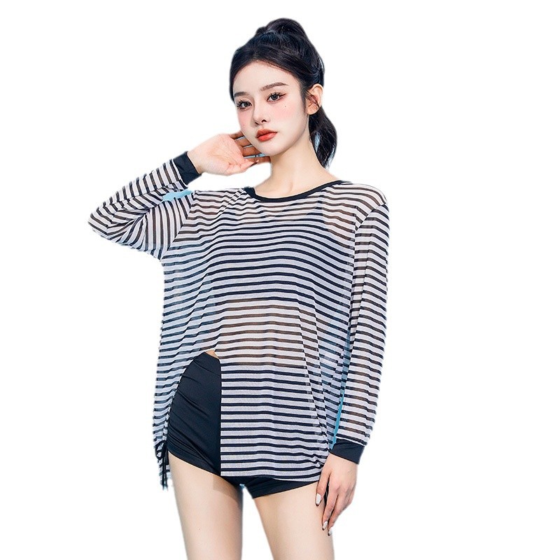 Fábrica al por mayor dividida traje de baño de tres piezas estilo coreano puro deseo vientre femenino adelgazamiento conservador manga larga vacaciones aguas termales