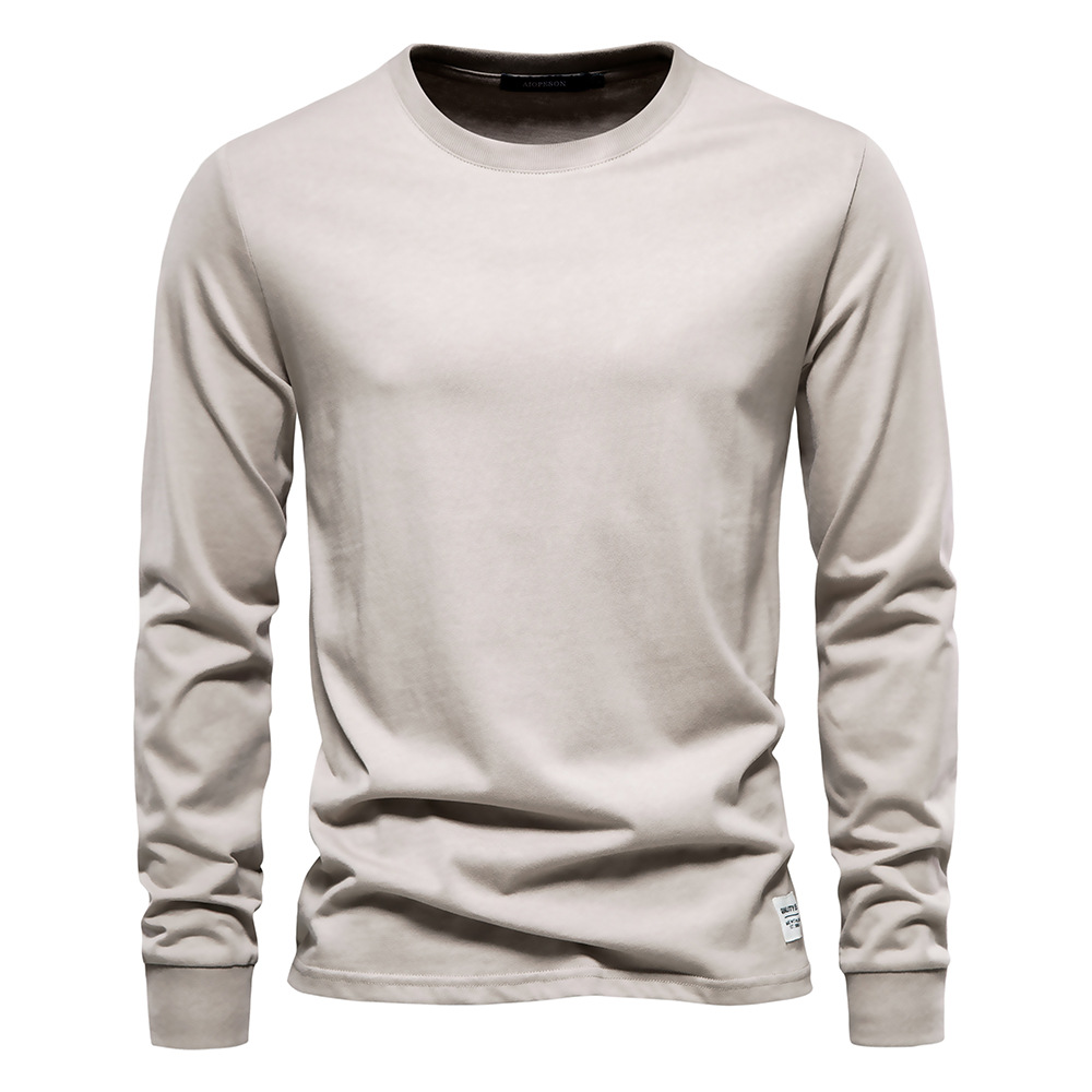 T-shirt in puro cotone con strato interno da uomo a maniche lunghe in tinta unita a maniche lunghe alla moda autunno nuovo_voghion.com