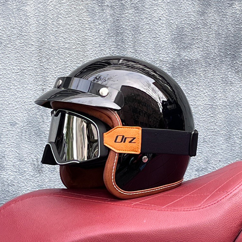 ORZ casco retro para hombres y mujeres certificado 3C motocicleta eléctrica 3/4 casco medio casco cuatro estaciones personalidad universal pareja