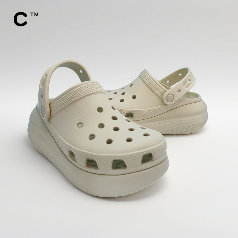 Cross Puff Croc Shoes Women's Eva Material Increased Anti-Slip Breathable Non-Covering Feet Plaid Outdoor Sandals