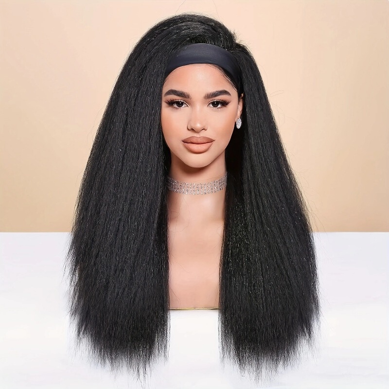 Cross-Border Ready Stock] Yaki Straight Hair Ice Silk Headband Headband Export European and American Headscarf Wig Headband Wig