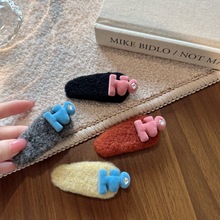 韩国复古时尚潮流毛绒水钻发夹可爱简约百搭饰品发夹女bb夹刘海夹