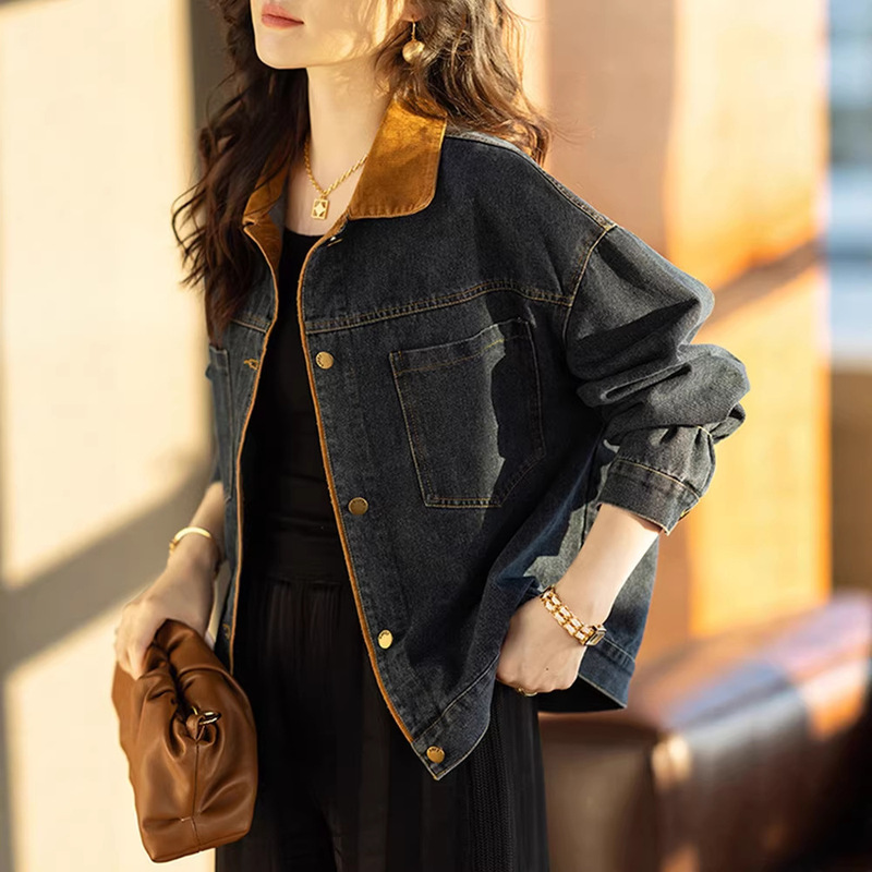 Denim Short Jacket for Women, Autumn 2026 New Model, Trendy Hot Item This Year, Petite Patchwork Workwear Jacket Top Denim Short Jacket for Women, Autumn 2026 New Model, Trendy Hot Item This Year, Petite Patchwork Workwear Jacket Top