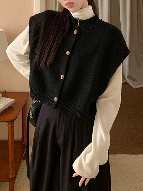 24 Dongpuyuan estilo coreano japonés y coreano casual chaleco de cachemira cardigan de cuello redondo convencional image 6