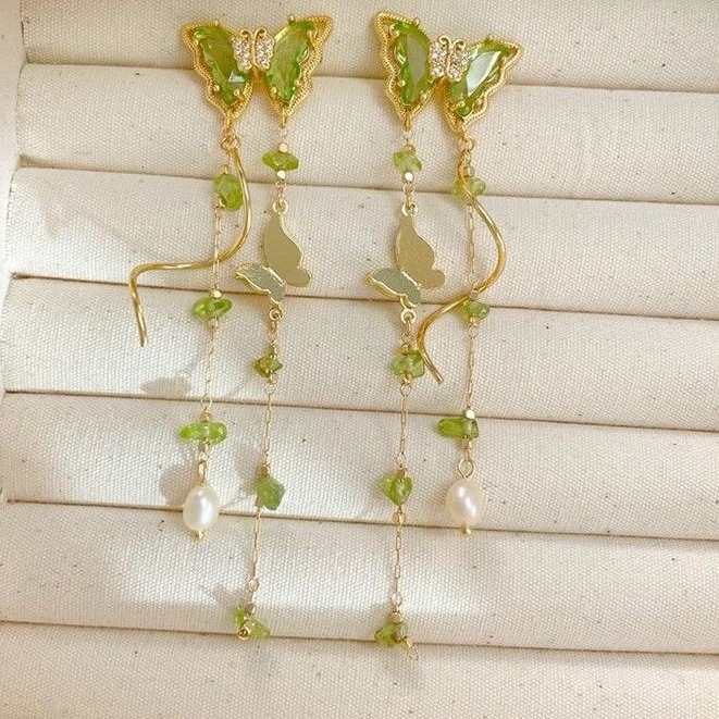 Pendientes de perla de diamantes con aguja de plata de súper hada, pendientes de borla de flores, pendientes de moda francesa, pendientes de nicho para mujer, lujo ligero, sentido de alta gama