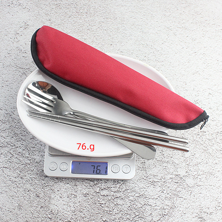 304 Stainless Steel Tableware Three-Piece Set (Spoon, Fork, Chopsticks) Outdoor Portable Triangular Bag Set Street Stall Gift