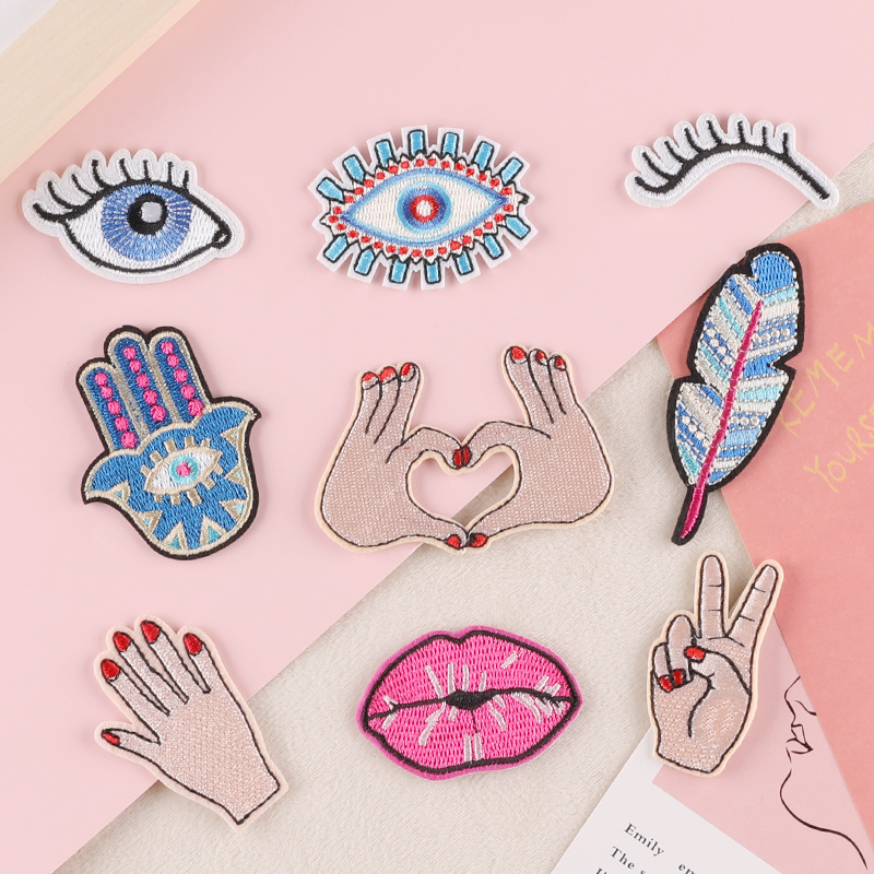 朵酷电脑绣花标服装辅料背胶补丁贴手眼睛刺绣布贴patch布标布贴