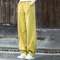 薄い夏の綿とリネンのパンツ、エスニックスタイルの女性用パンツ、バナナパンツ、ウエストゴム付きキャロットパンツ、女性用痩身ワイドレッグパンツ