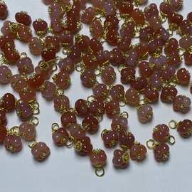 天然盐源玛瑙立体精美桂花金色铜镶嵌万能扣提溜 DIY 配件 饰配