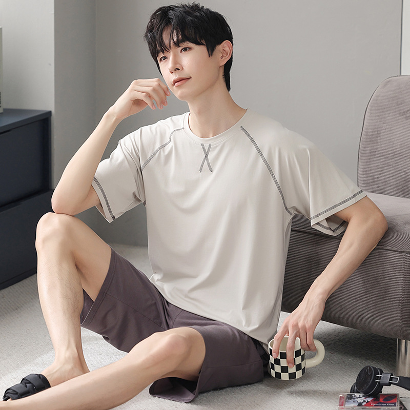 [Thin Cool feeling] verano hombres más tamaño homewear manga corta pantalones cortos pijamas traje modal de los hombres se puede usar fuera