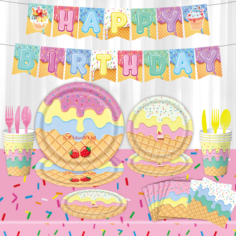 Amazon Ice Cream Theme Birthday Party Decorative Supplies Disposable Paper Tray Flag One-year-old Ceremony Decoration Supplies Amazon Ice Cream Theme Birthday Party Decorative Supplies Disposable Paper Tray Flag One-year-old Ceremony Decoration Supplies