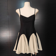 黑白经典拼色法式吊带收腰显瘦A字蓬蓬连衣裙优雅气质沙滩小裙子