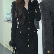 25年法式绝美小裙感超好看正式场合气质香风黑色连衣裙子女秋冬季